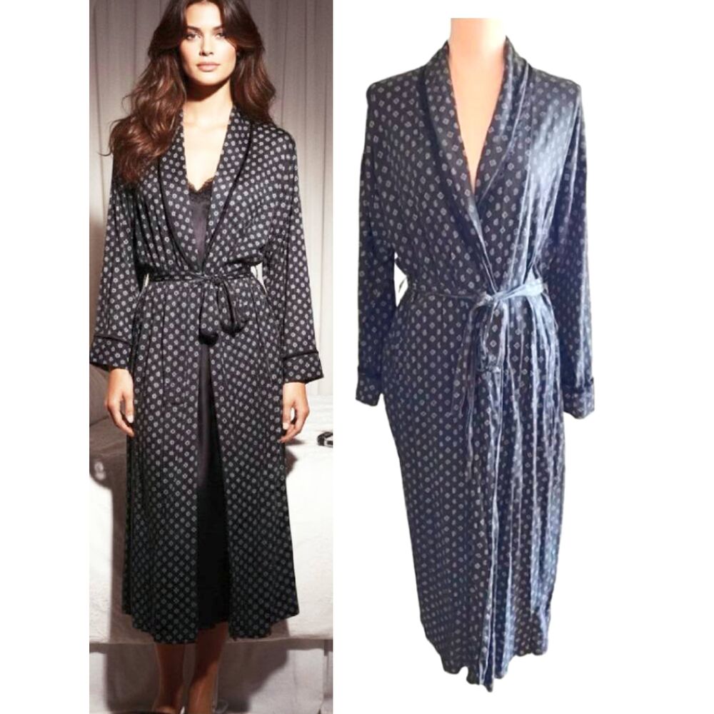 VTG 90s Victoria's Secret Black White Paisley Long Cotton Robe Large Whimsigoth